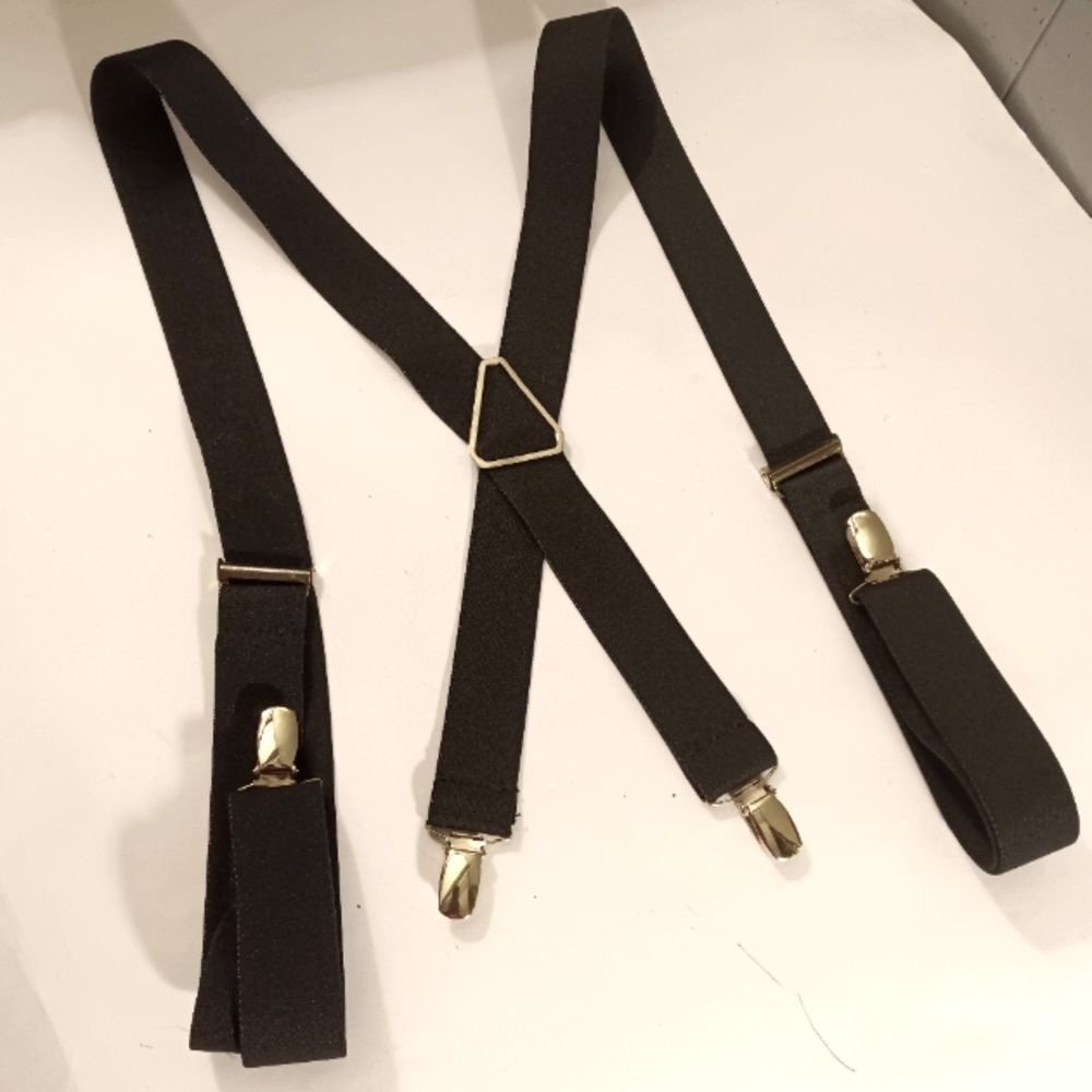 Black Elastic Adjustable X Suspenders With Gold Hardware
